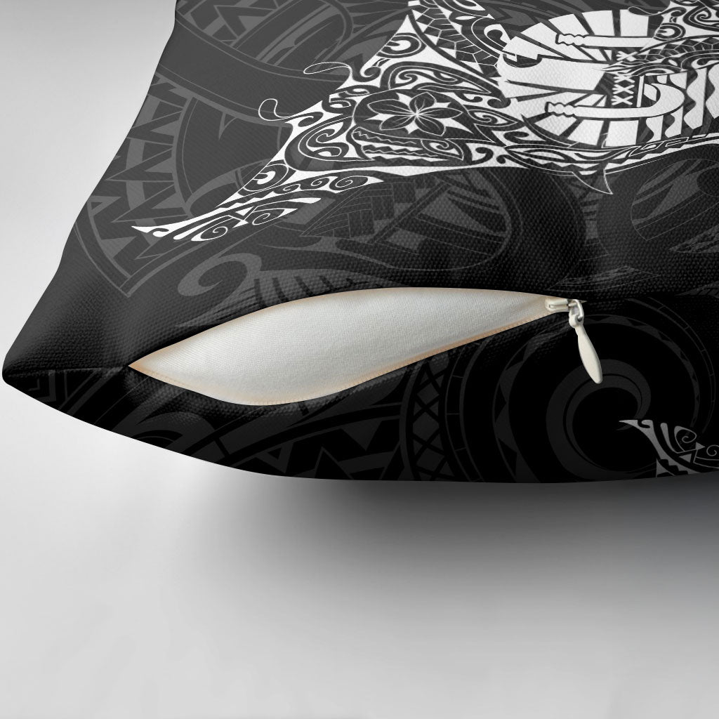 French Polynesia Manta Ray Tattoo Pillow Cover Tahiti Hahalua Turtle Shark Black Color