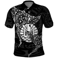 French Polynesia Manta Ray Tattoo Polo Shirt Tahiti Hahalua Turtle Shark Black Color