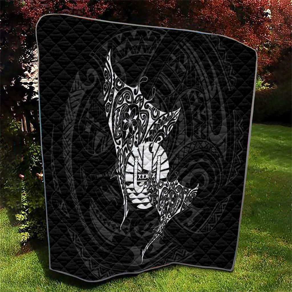 French Polynesia Manta Ray Tattoo Quilt Tahiti Hahalua Turtle Shark Black Color