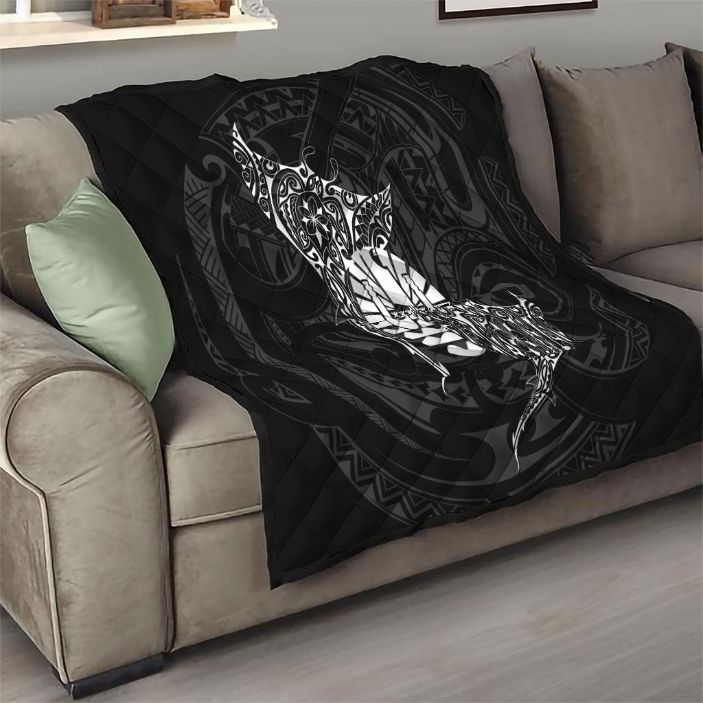 French Polynesia Manta Ray Tattoo Quilt Tahiti Hahalua Turtle Shark Black Color