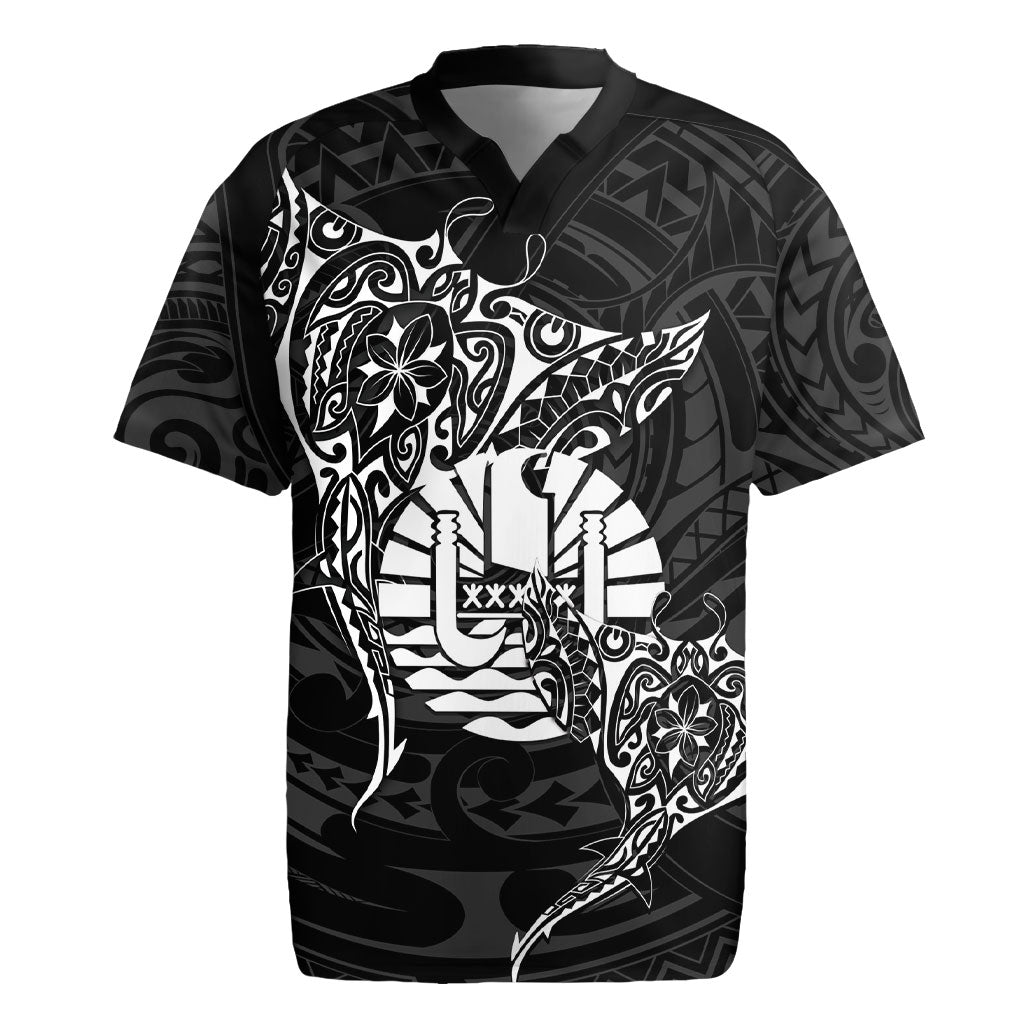 French Polynesia Manta Ray Tattoo Rugby Jersey Tahiti Hahalua Turtle Shark Black Color