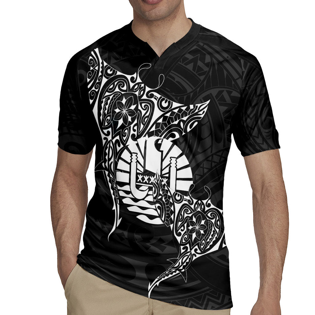 French Polynesia Manta Ray Tattoo Rugby Jersey Tahiti Hahalua Turtle Shark Black Color