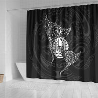 French Polynesia Manta Ray Tattoo Shower Curtain Tahiti Hahalua Turtle Shark Black Color
