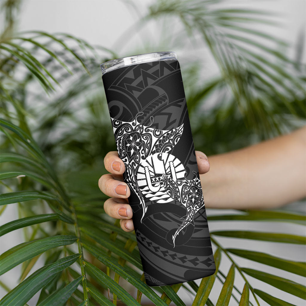 French Polynesia Manta Ray Tattoo Skinny Tumbler Tahiti Hahalua Turtle Shark Black Color LT14 - Polynesian Pride