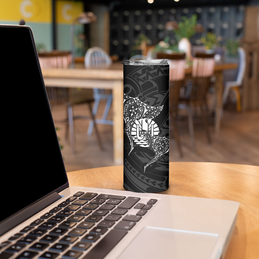 French Polynesia Manta Ray Tattoo Skinny Tumbler Tahiti Hahalua Turtle Shark Black Color LT14 - Polynesian Pride