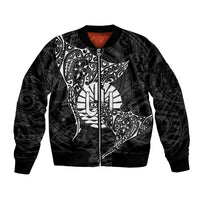 French Polynesia Manta Ray Tattoo Sleeve Zip Bomber Jacket Tahiti Hahalua Turtle Shark Black Color