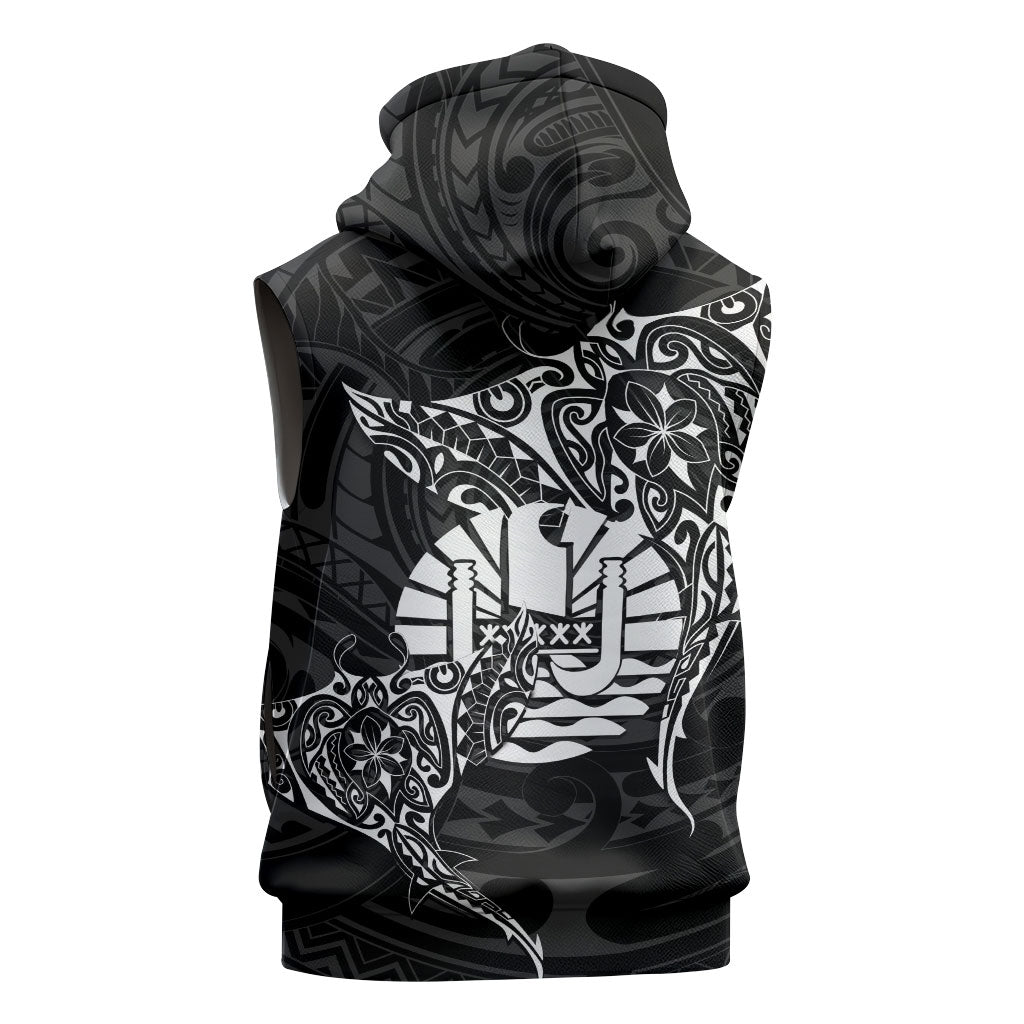 French Polynesia Manta Ray Tattoo Sleeveless Hoodie Tahiti Hahalua Turtle Shark Black Color LT14 - Polynesian Pride