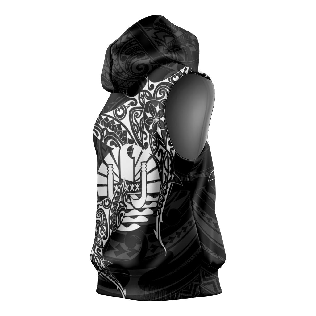 French Polynesia Manta Ray Tattoo Sleeveless Hoodie Tahiti Hahalua Turtle Shark Black Color LT14 - Polynesian Pride
