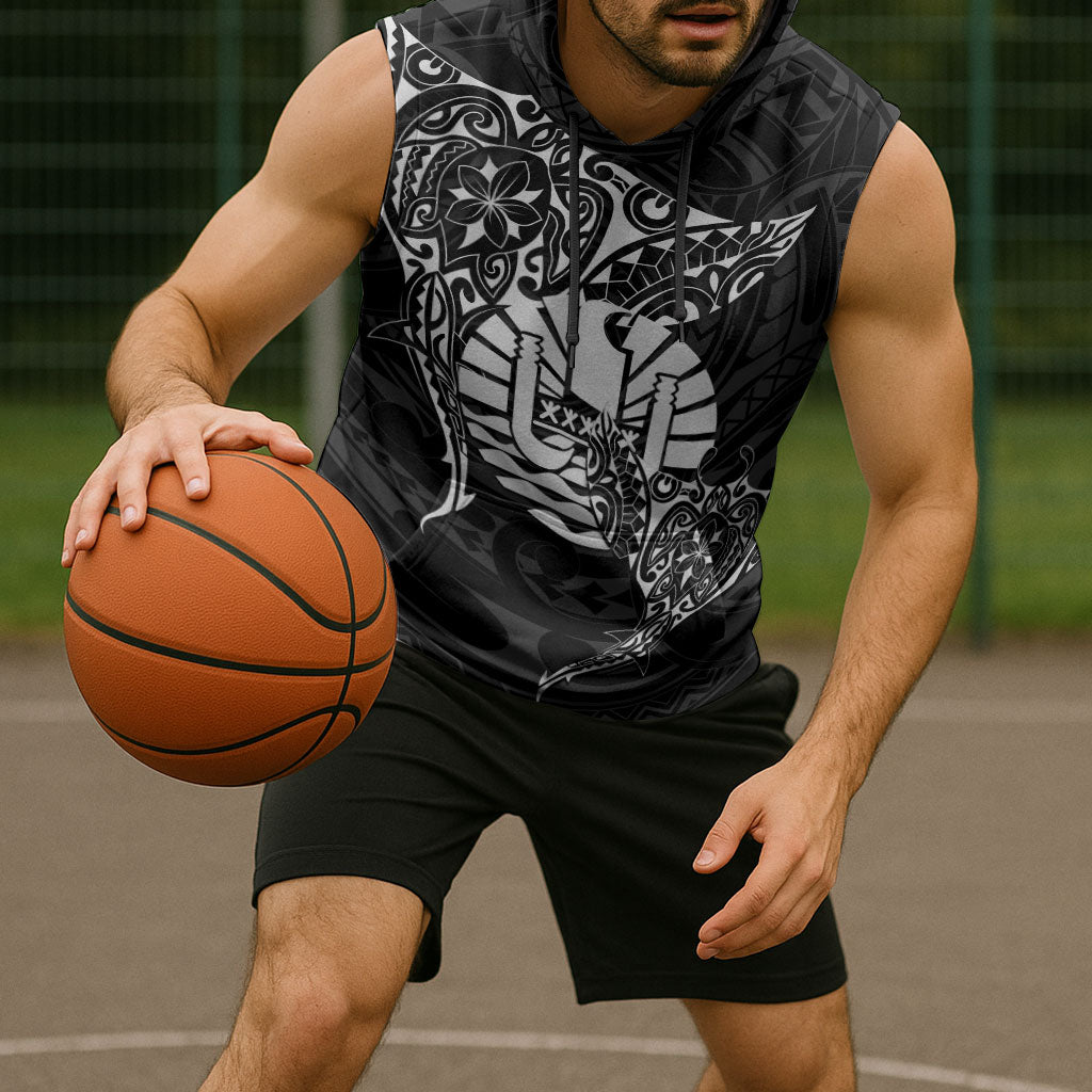French Polynesia Manta Ray Tattoo Sleeveless Hoodie Tahiti Hahalua Turtle Shark Black Color LT14 - Polynesian Pride