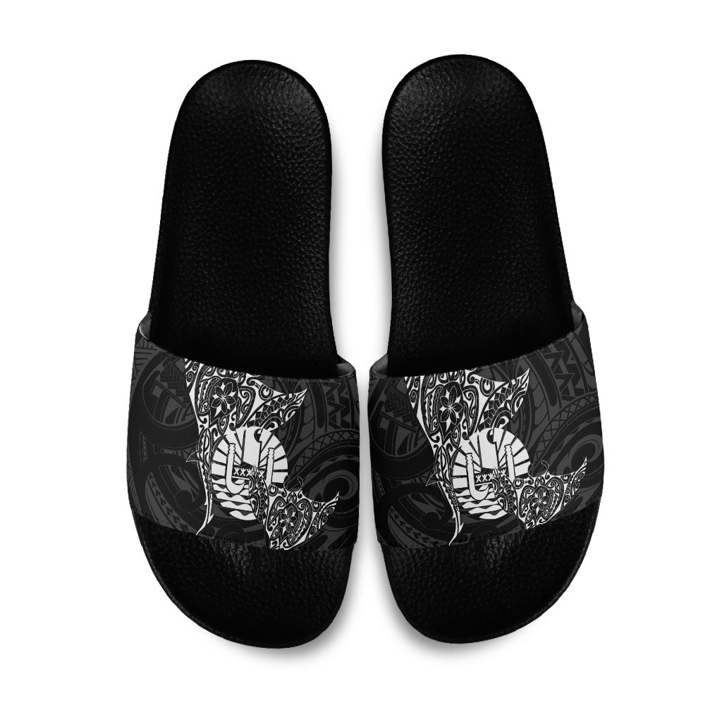 French Polynesia Manta Ray Tattoo Slide Sandals Tahiti Hahalua Turtle Shark Black Color