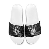 French Polynesia Manta Ray Tattoo Slide Sandals Tahiti Hahalua Turtle Shark Black Color