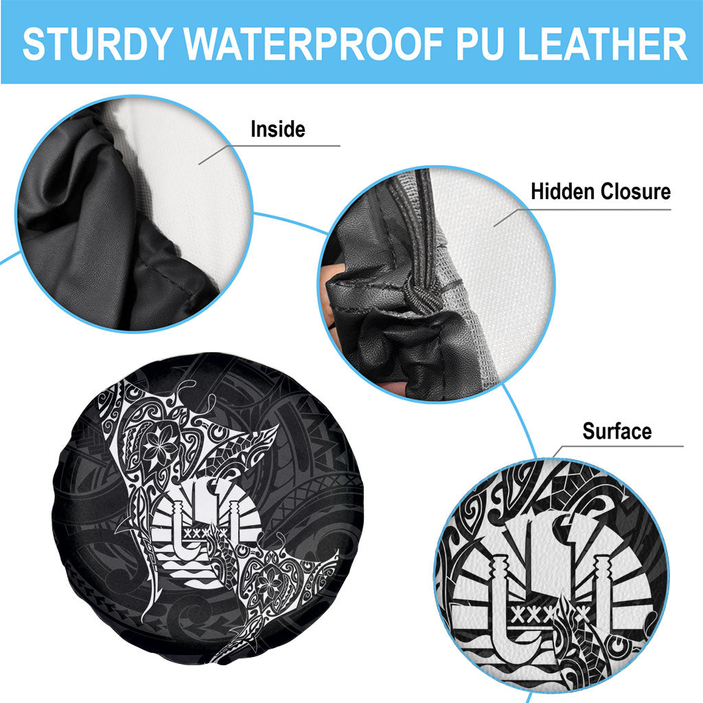 French Polynesia Manta Ray Tattoo Spare Tire Cover Tahiti Hahalua Turtle Shark Black Color