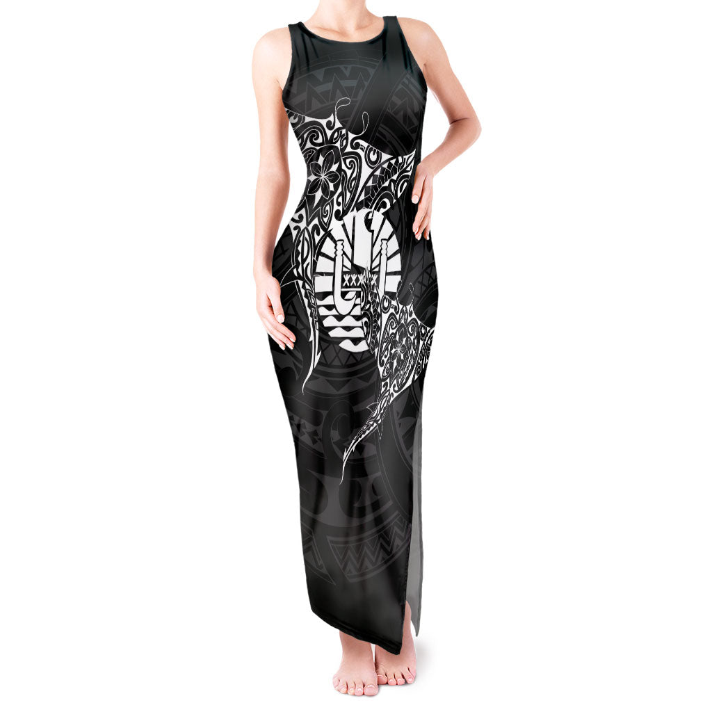 French Polynesia Manta Ray Tattoo Tank Maxi Dress Tahiti Hahalua Turtle Shark Black Color
