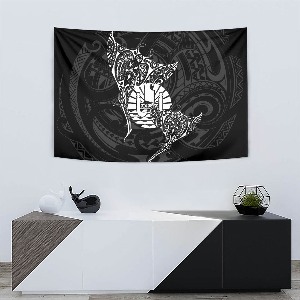 French Polynesia Manta Ray Tattoo Tapestry Tahiti Hahalua Turtle Shark Black Color