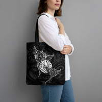 French Polynesia Manta Ray Tattoo Tote Bag Tahiti Hahalua Turtle Shark Black Color