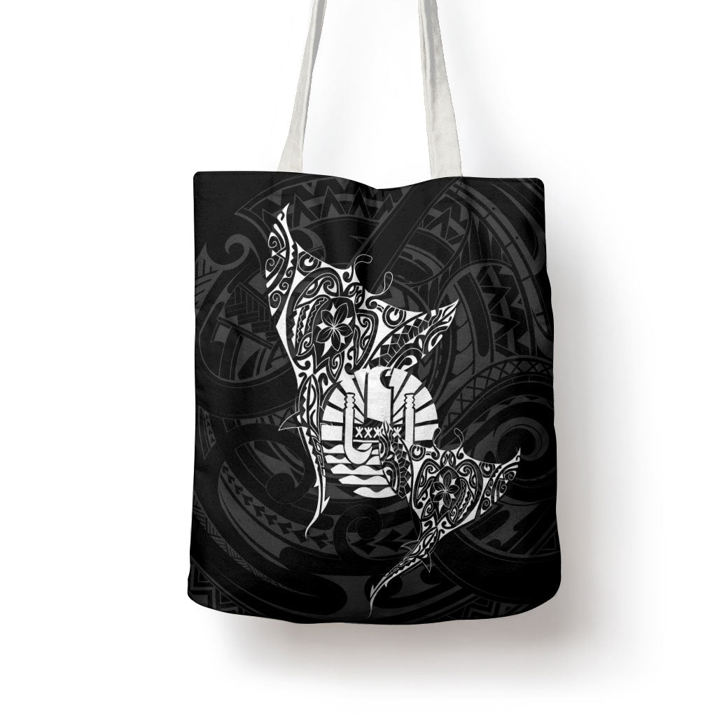 French Polynesia Manta Ray Tattoo Tote Bag Tahiti Hahalua Turtle Shark Black Color