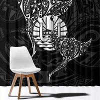 French Polynesia Manta Ray Tattoo Window Curtain Tahiti Hahalua Turtle Shark Black Color