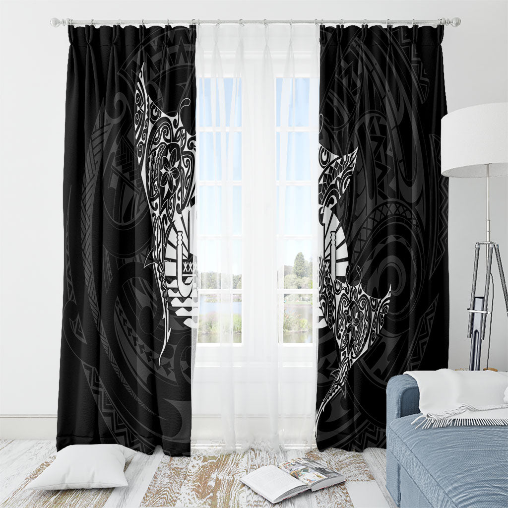 French Polynesia Manta Ray Tattoo Window Curtain Tahiti Hahalua Turtle Shark Black Color
