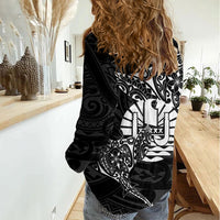 French Polynesia Manta Ray Tattoo Women Casual Shirt Tahiti Hahalua Turtle Shark Black Color