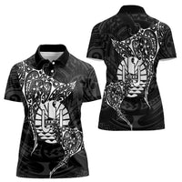French Polynesia Manta Ray Tattoo Women Polo Shirt Tahiti Hahalua Turtle Shark Black Color
