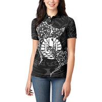 French Polynesia Manta Ray Tattoo Women Polo Shirt Tahiti Hahalua Turtle Shark Black Color