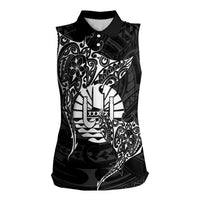 French Polynesia Manta Ray Tattoo Women Sleeveless Polo Shirt Tahiti Hahalua Turtle Shark Black Color LT14 Female Black - Polynesian Pride