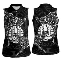 French Polynesia Manta Ray Tattoo Women Sleeveless Polo Shirt Tahiti Hahalua Turtle Shark Black Color LT14 - Polynesian Pride
