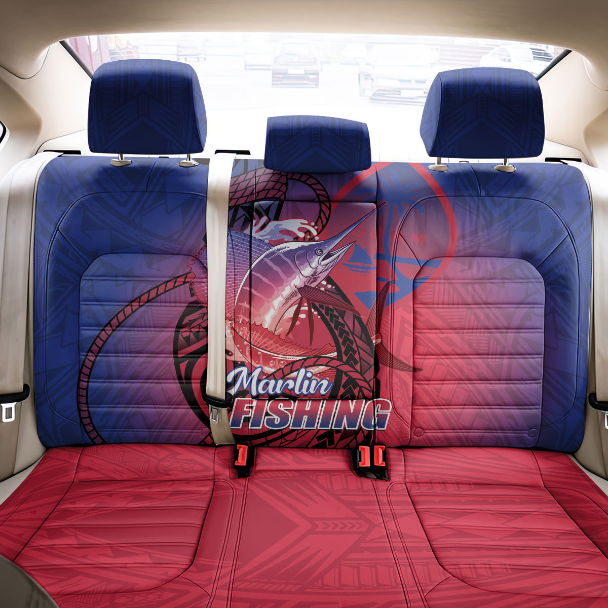 Guam Blue Marlin Fishing Back Car Seat Cover Guahan Fish Hook Tattoo