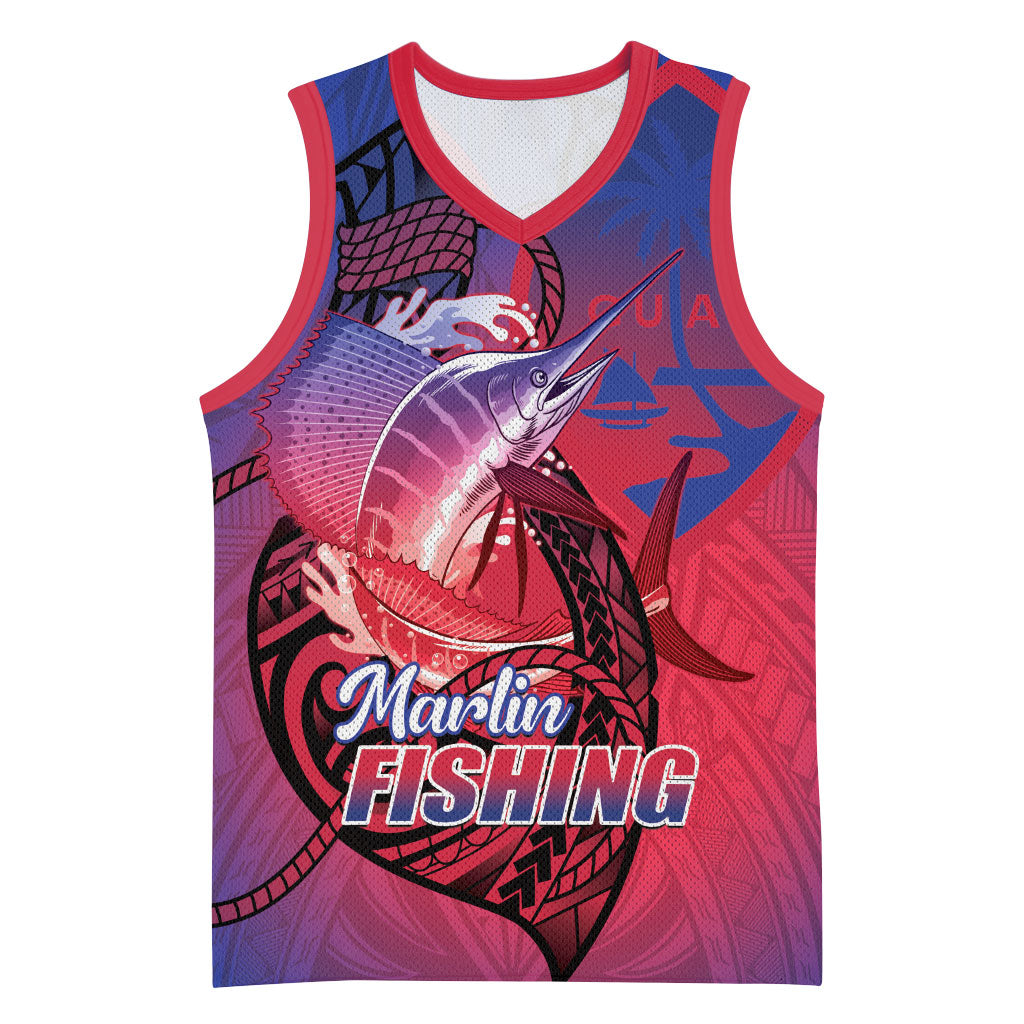 Guam Blue Marlin Fishing Basketball Jersey Guahan Fish Hook Tattoo