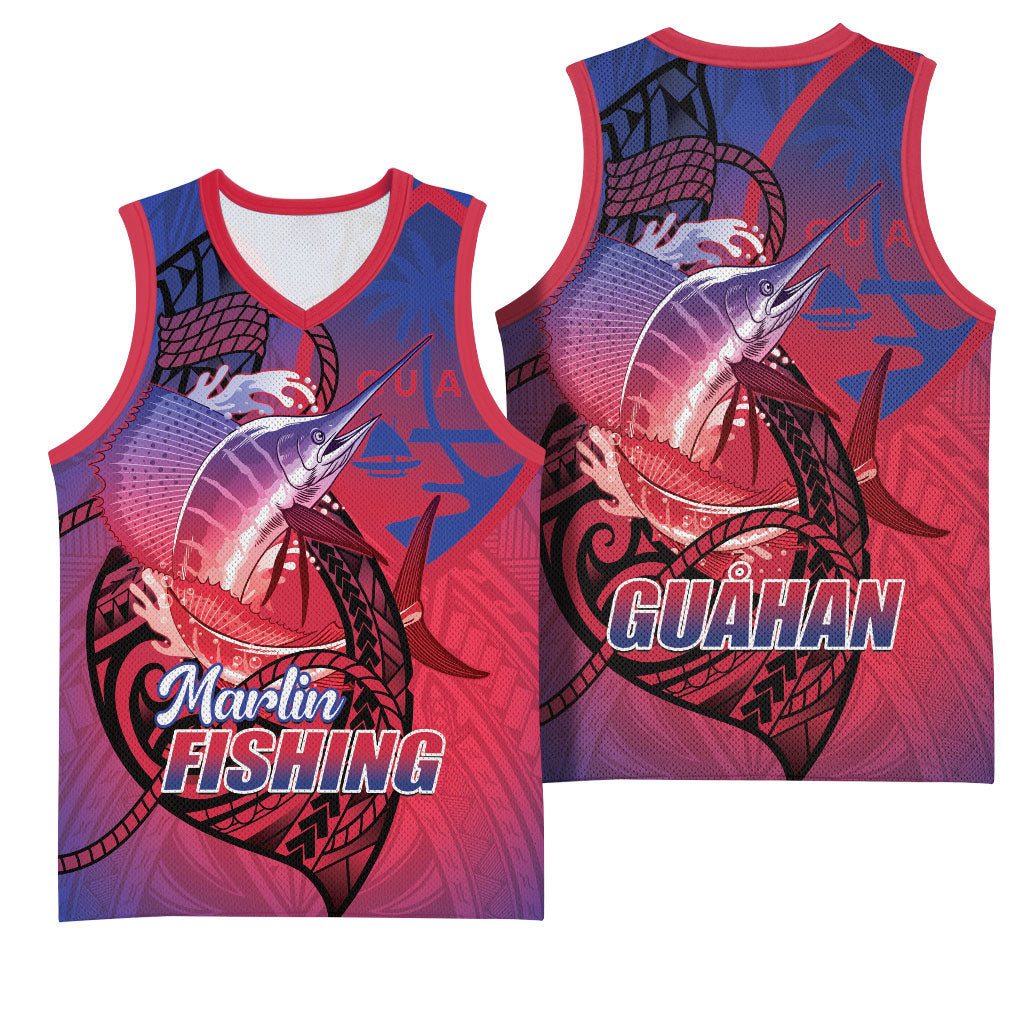Guam Blue Marlin Fishing Basketball Jersey Guahan Fish Hook Tattoo