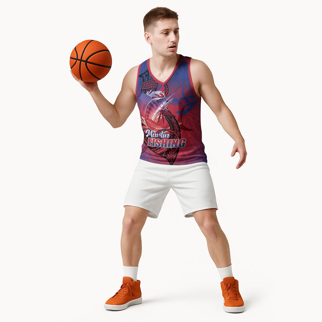 Guam Blue Marlin Fishing Basketball Jersey Guahan Fish Hook Tattoo