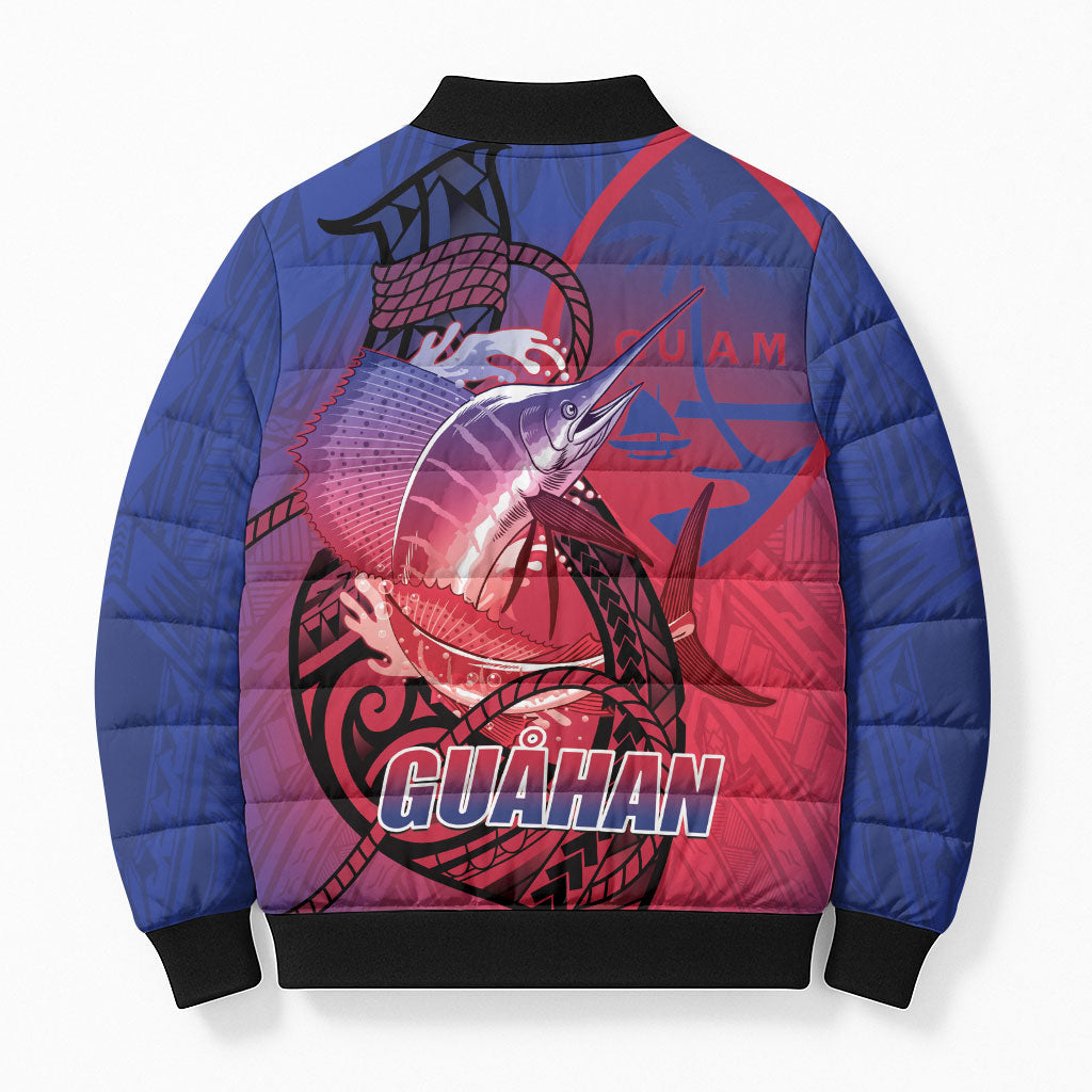 Guam Blue Marlin Fishing Bomber Puffer Jacket Guahan Fish Hook Tattoo