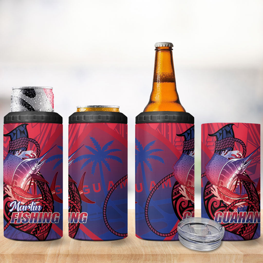 Guam Blue Marlin Fishing 4 in 1 Can Cooler Tumbler Guahan Fish Hook Tattoo