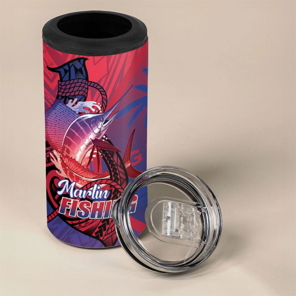 Guam Blue Marlin Fishing 4 in 1 Can Cooler Tumbler Guahan Fish Hook Tattoo