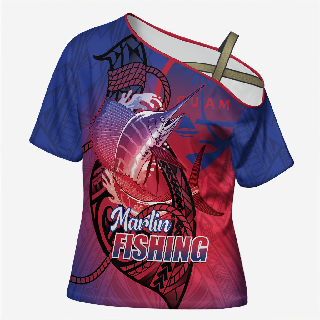 Guam Blue Marlin Fishing Cross Shoulder Shirt Guahan Fish Hook Tattoo