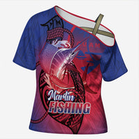 Guam Blue Marlin Fishing Cross Shoulder Shirt Guahan Fish Hook Tattoo