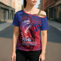 Guam Blue Marlin Fishing Cross Shoulder Shirt Guahan Fish Hook Tattoo