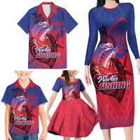 Guam Blue Marlin Fishing Family Matching Long Sleeve Bodycon Dress and Hawaiian Shirt Guahan Fish Hook Tattoo LT14 - Polynesian Pride