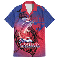 Guam Blue Marlin Fishing Family Matching Long Sleeve Bodycon Dress and Hawaiian Shirt Guahan Fish Hook Tattoo LT14 Dad's Shirt - Short Sleeve Blue - Polynesian Pride
