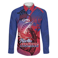 Guam Blue Marlin Fishing Family Matching Mermaid Dress and Hawaiian Shirt Guahan Fish Hook Tattoo LT14 Dad's Shirt - Long Sleeve Blue - Polynesian Pride