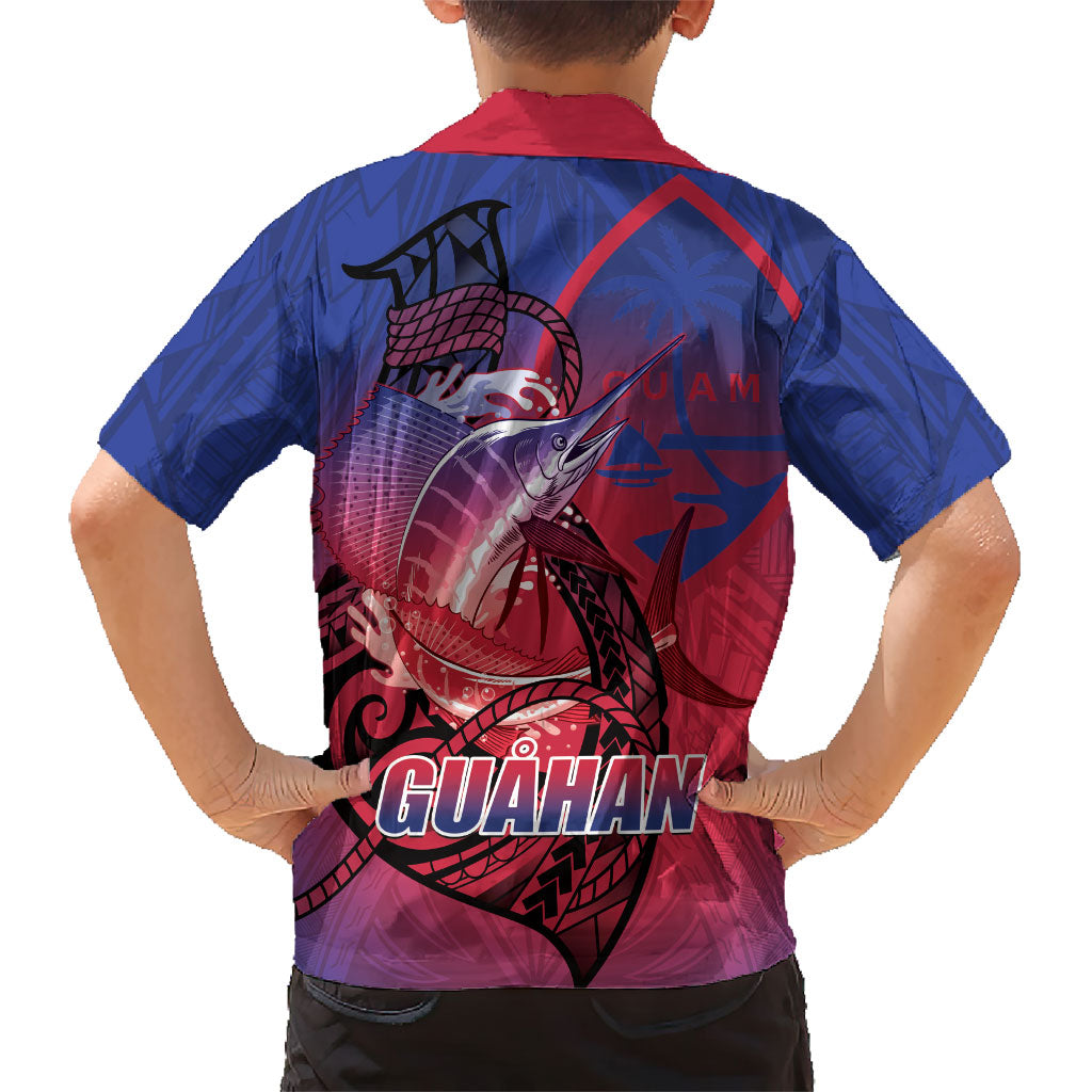 Guam Blue Marlin Fishing Family Matching Off Shoulder Short Dress and Hawaiian Shirt Guahan Fish Hook Tattoo LT14 - Polynesian Pride
