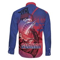 Guam Blue Marlin Fishing Family Matching Off Shoulder Short Dress and Hawaiian Shirt Guahan Fish Hook Tattoo LT14 - Polynesian Pride