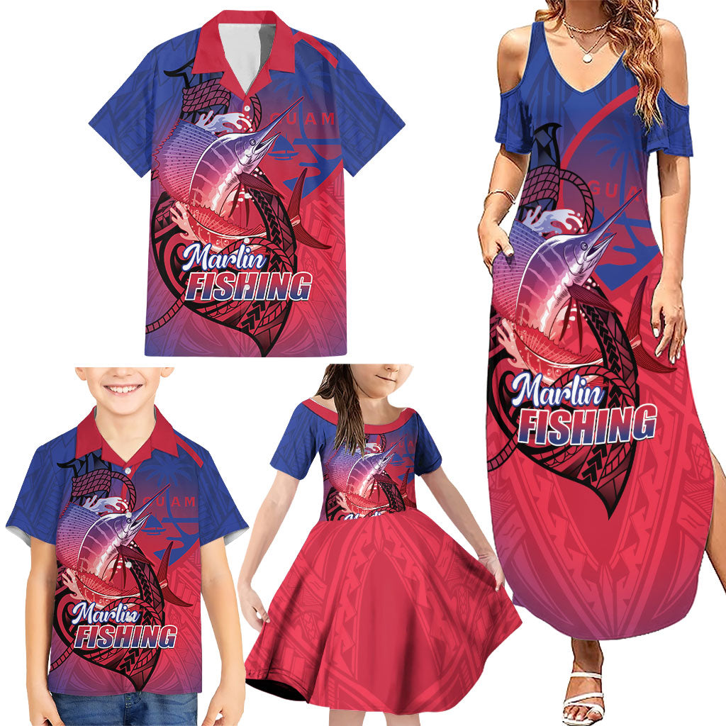Guam Blue Marlin Fishing Family Matching Summer Maxi Dress and Hawaiian Shirt Guahan Fish Hook Tattoo LT14 - Polynesian Pride