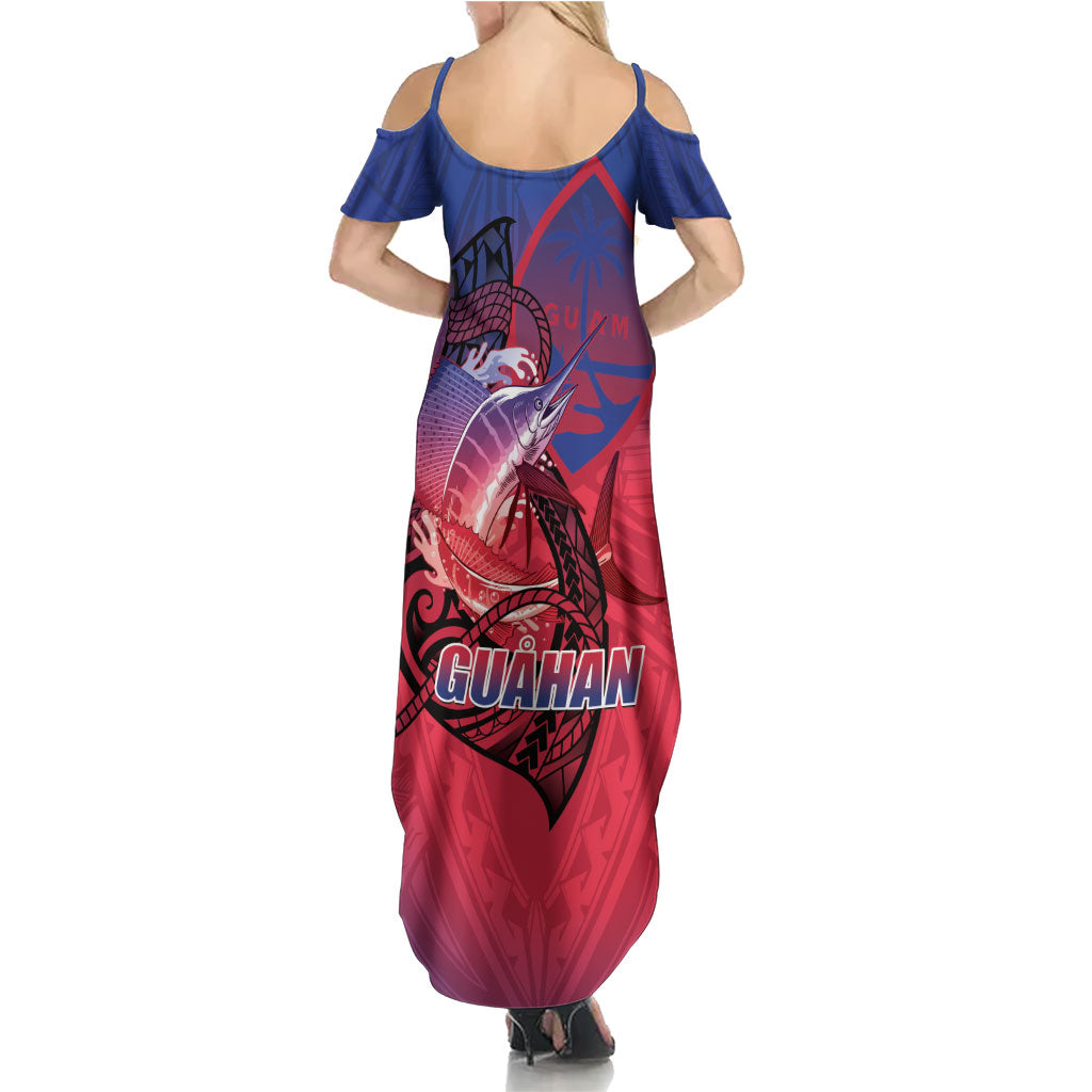 Guam Blue Marlin Fishing Family Matching Summer Maxi Dress and Hawaiian Shirt Guahan Fish Hook Tattoo LT14 - Polynesian Pride