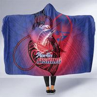 Guam Blue Marlin Fishing Hooded Blanket Guahan Fish Hook Tattoo