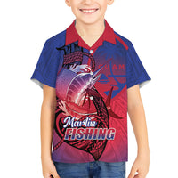 Guam Blue Marlin Fishing Kid Hawaiian Shirt Guahan Fish Hook Tattoo