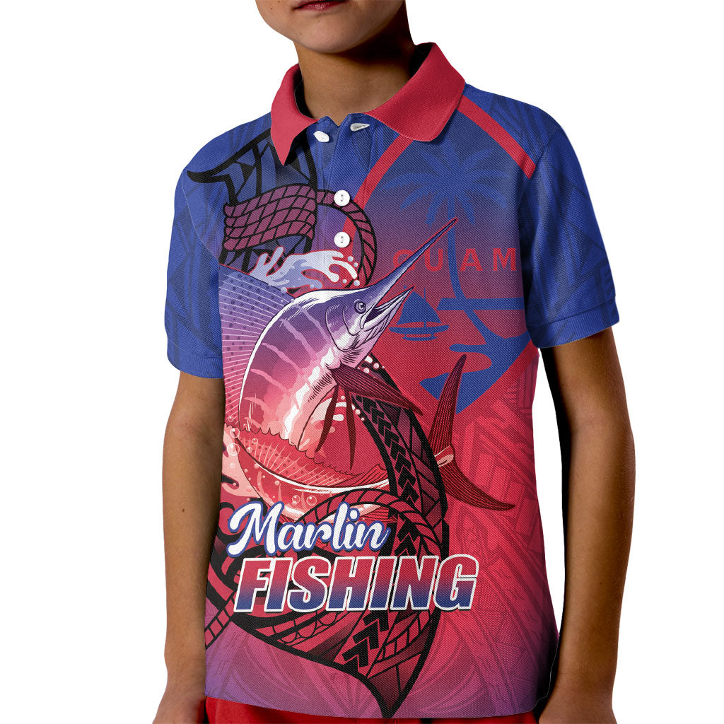 Guam Blue Marlin Fishing Kid Polo Shirt Guahan Fish Hook Tattoo