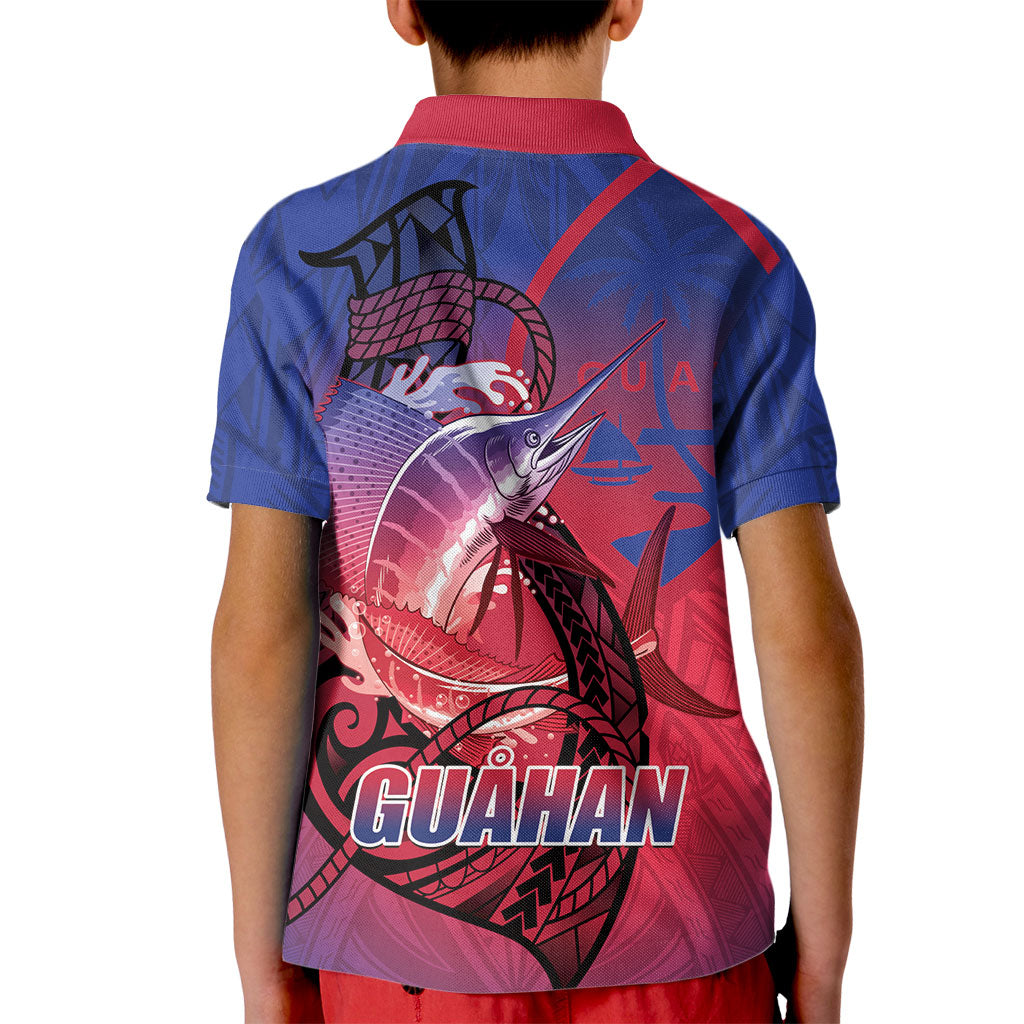 Guam Blue Marlin Fishing Kid Polo Shirt Guahan Fish Hook Tattoo