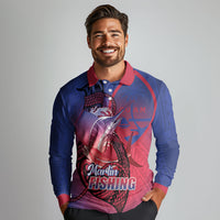 Guam Blue Marlin Fishing Long Sleeve Polo Shirt Guahan Fish Hook Tattoo