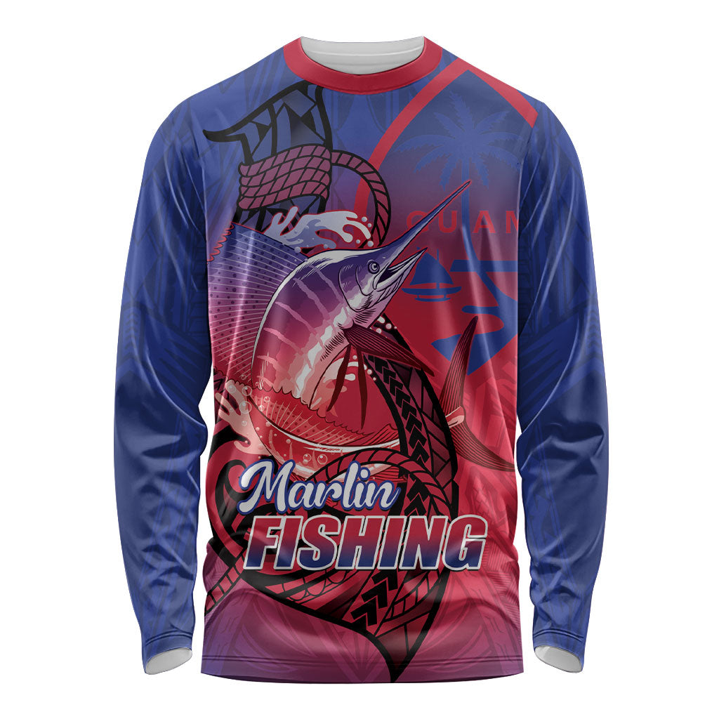 Guam Blue Marlin Fishing Long Sleeve Shirt Guahan Fish Hook Tattoo